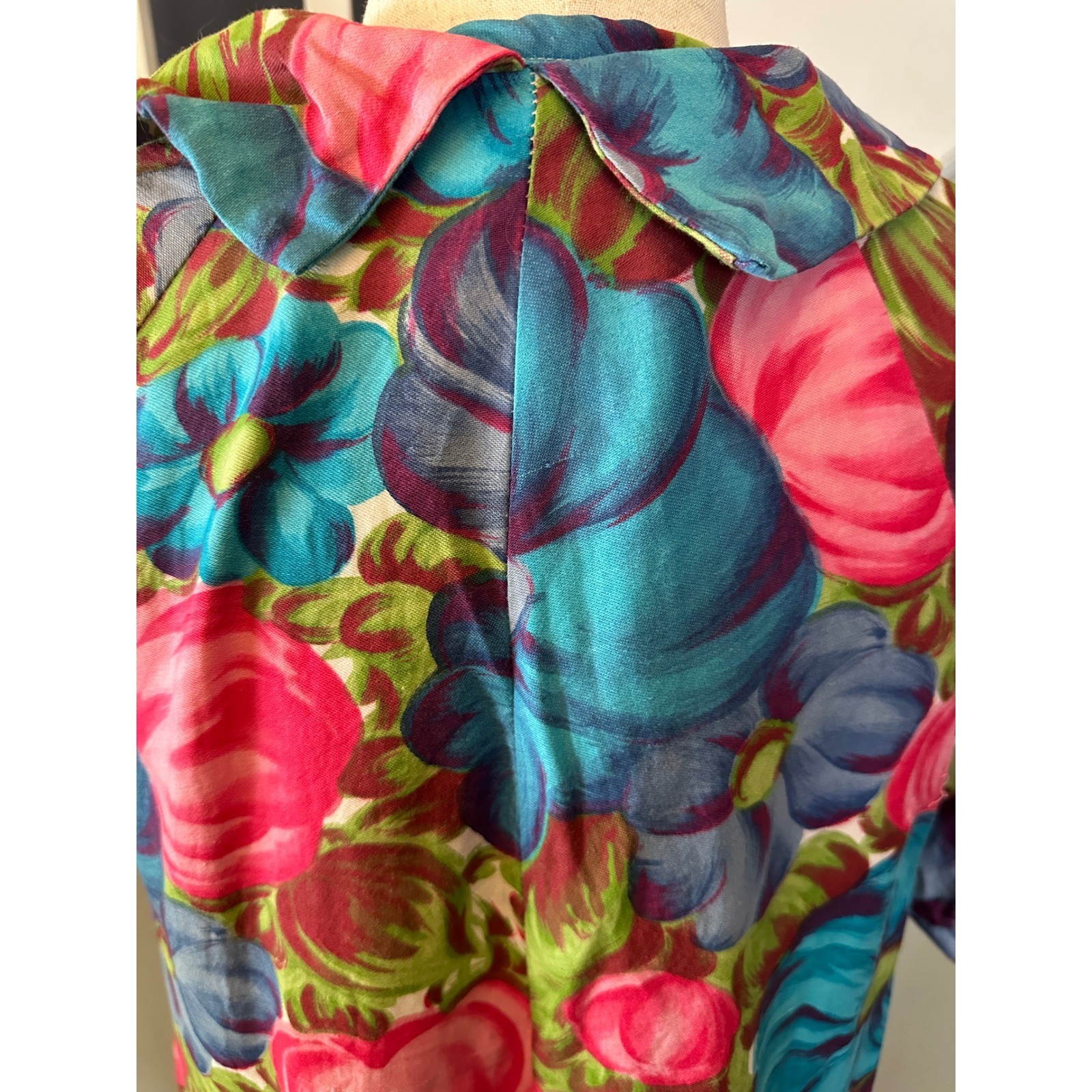 Rhapsody Glazier Vintage Retro 70s Housecoat Dress M/L Floral Pearl Button Robe