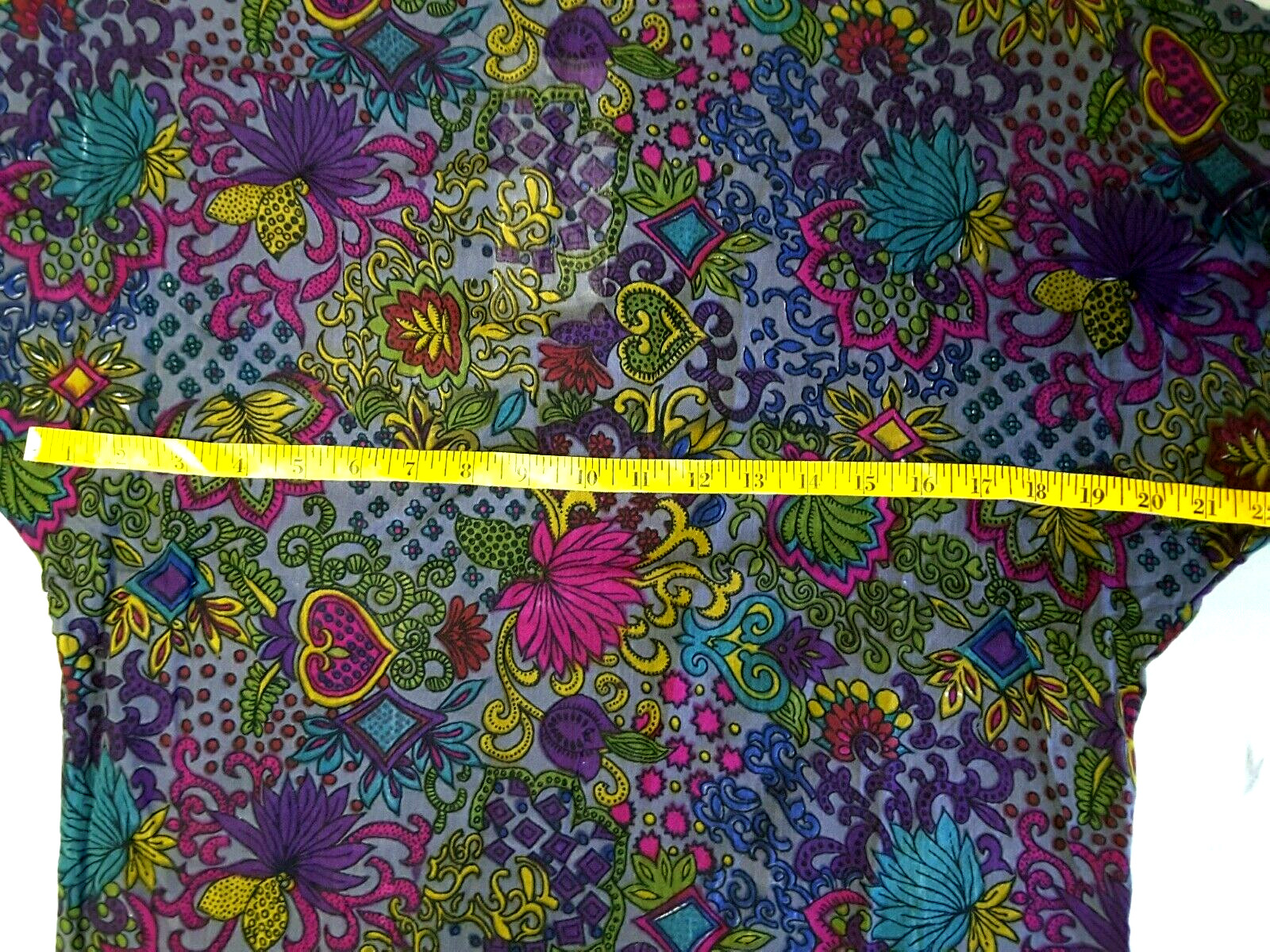 80s Zashi Rayon Top Kitsch Pattern Purple WILD PATTERN HEART Shoulder Pads NEW S