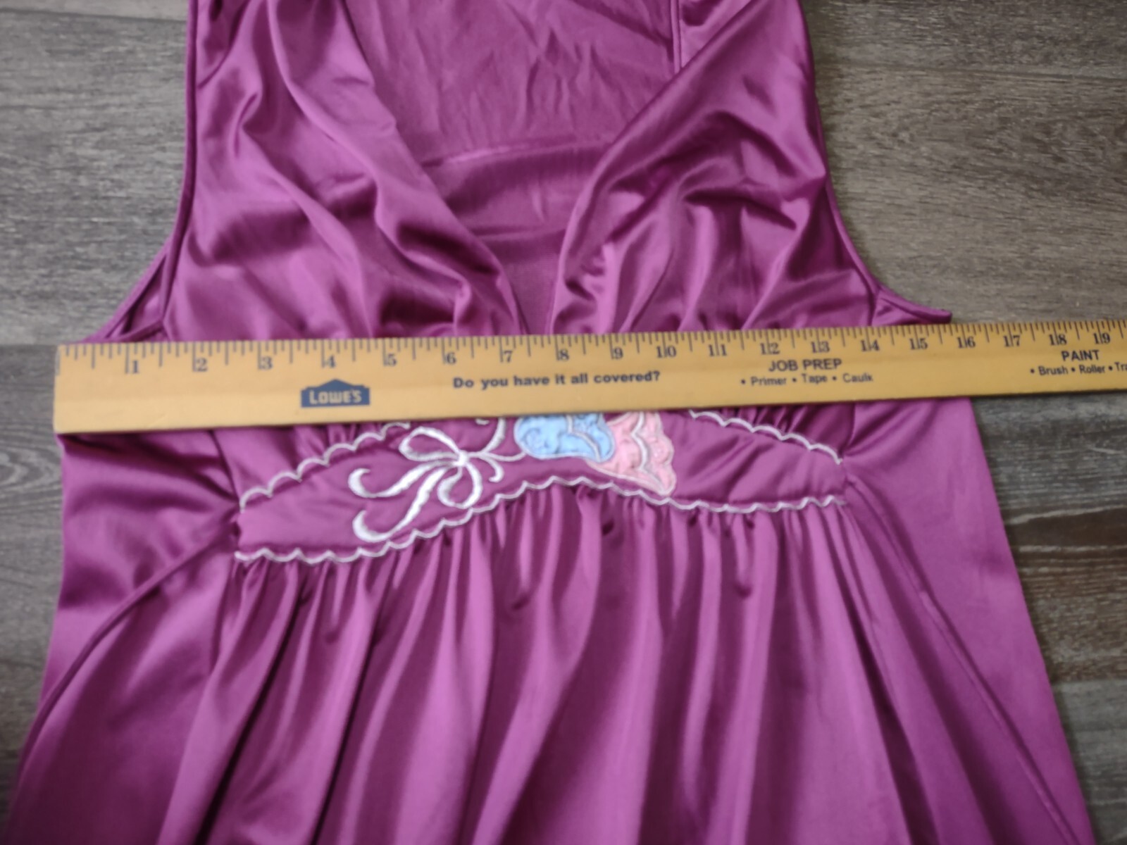 Vtg Lorraine Nightgown Small Long Purple Nylon Embroidery Accent Plum