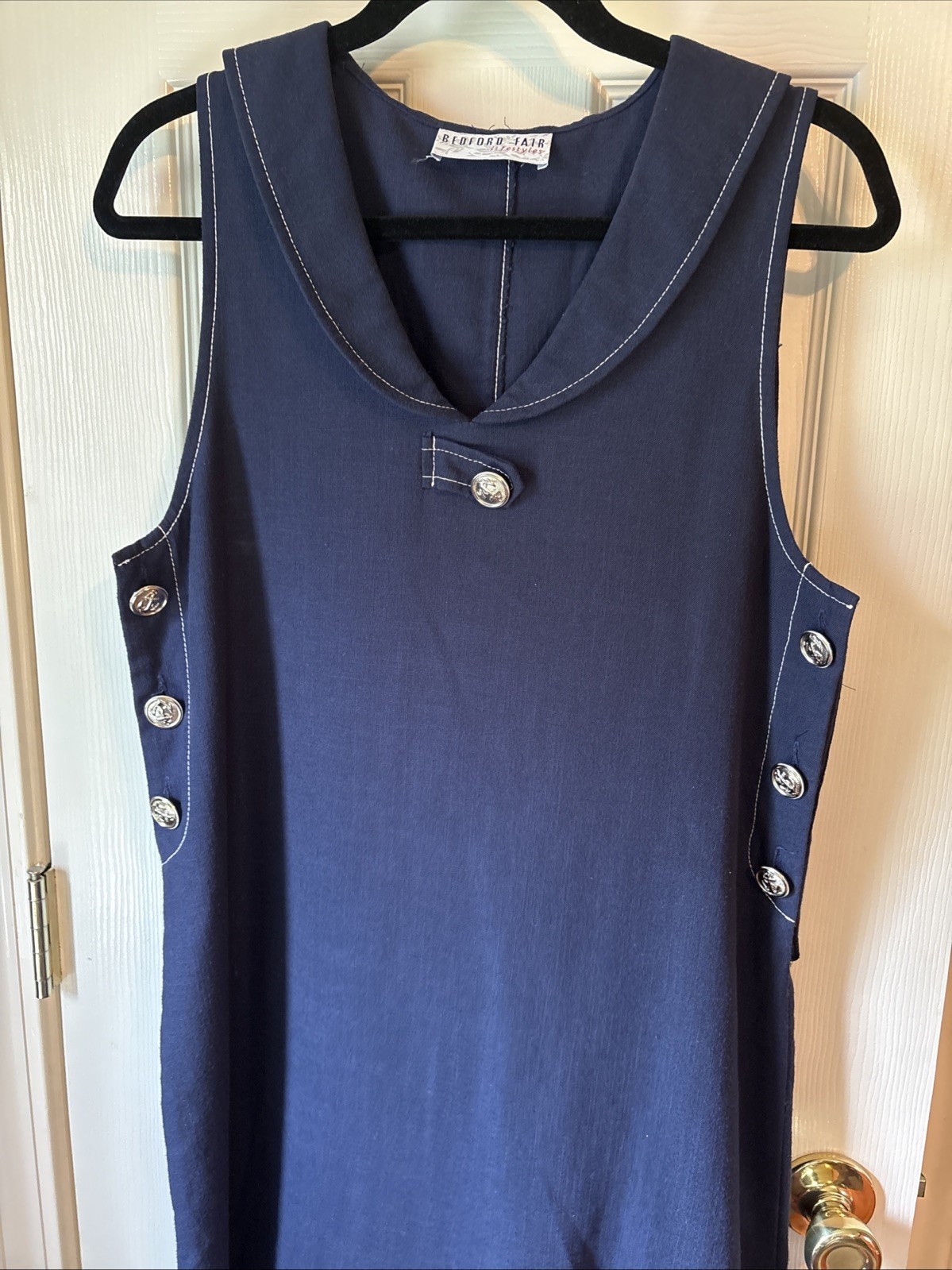 Bedford Fair 90s Vintage ladies Dress Sailor Core Navy W/ Silver button accents