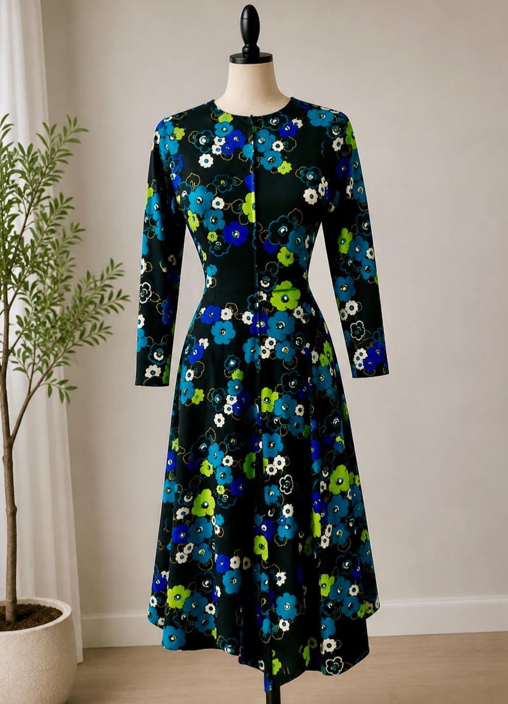 Vintage 70’s Floral Print Long Sleeve Maxi EUC SZ 00