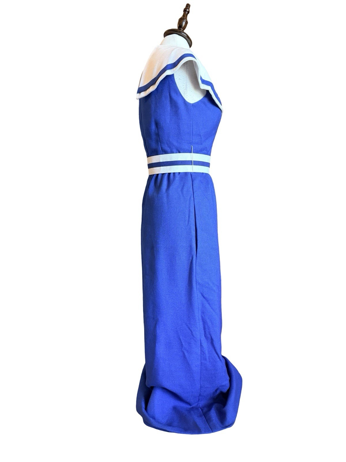 Vintage Mollie Parnis Boutique Nautical Sailor Maxi Dress Belted Blue White