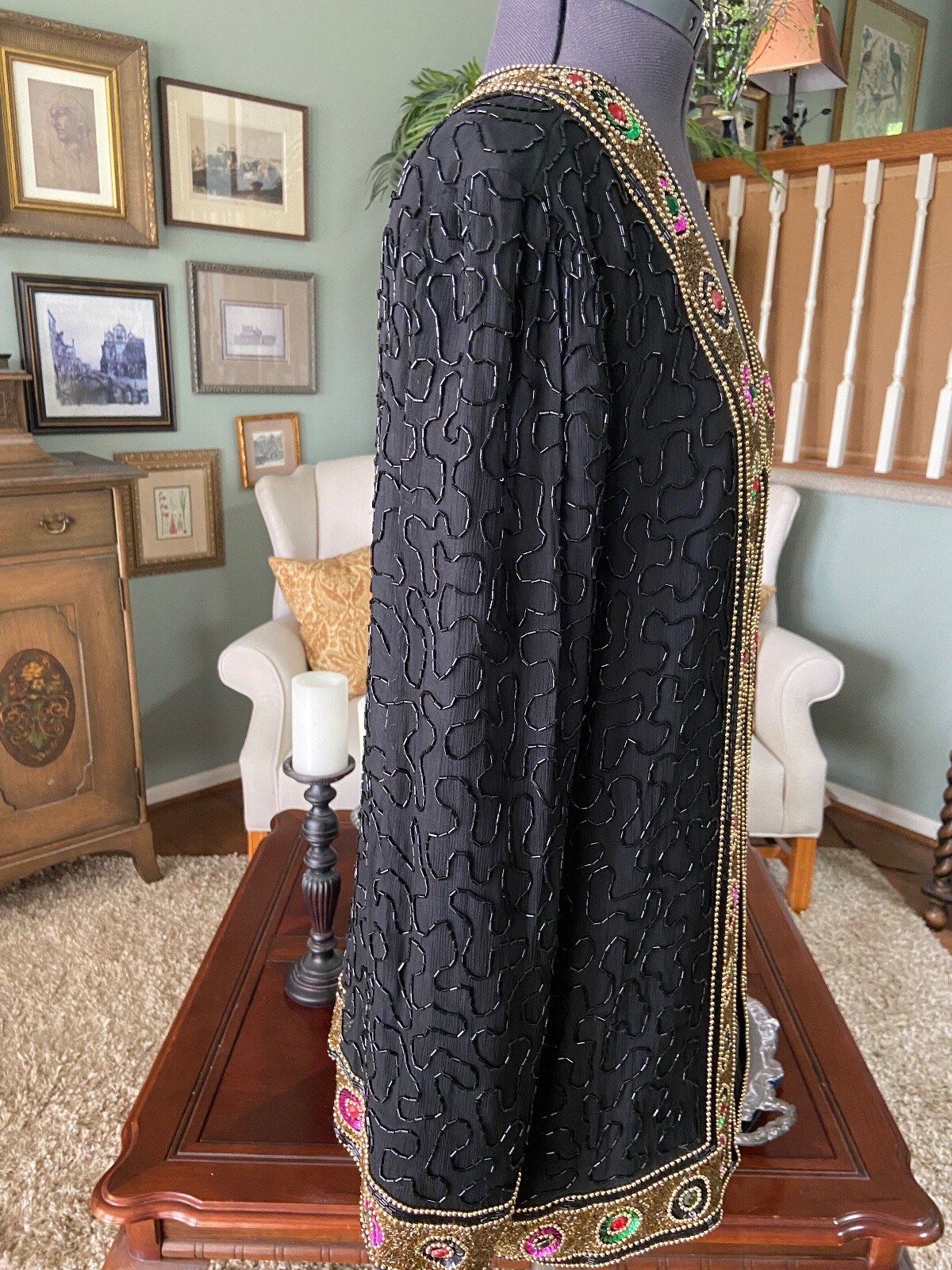 Vintage 80’s Sweelo Black Beaded Silk Cardigan 12 – 14 XL
