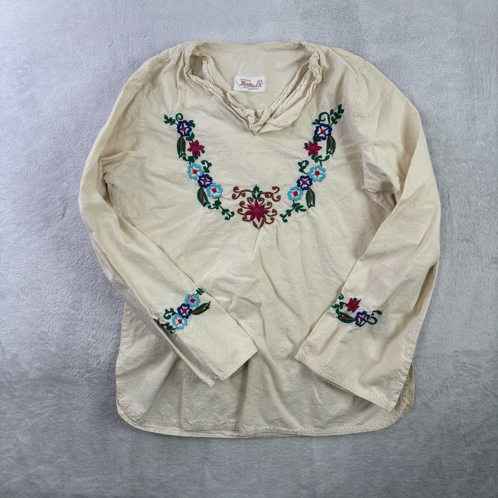 VTG 70s 80s Bordados Martha SA Floral Embroidered Women’s Size 34 Beige