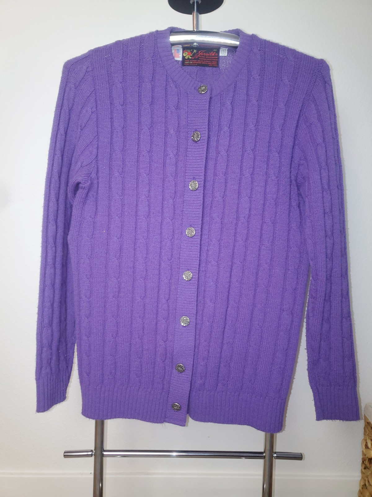 VTG 60’s JERSILD Purple Button Down ski CARDIGAN Sweater 100% ORLON WINTUK SZ 40