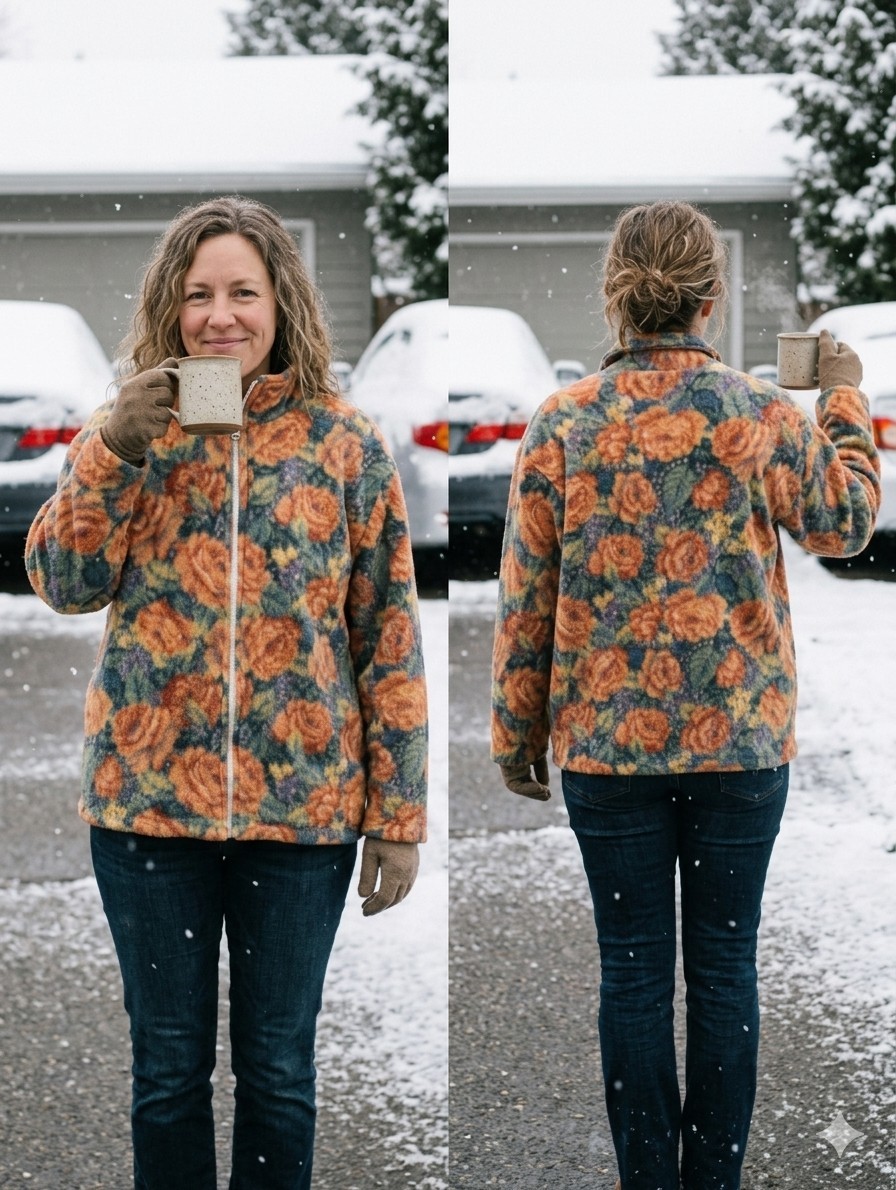 Vintage Handmade By Judy Floral Fleece Jacket Zip Up Tapestry Earthy Whimsigoth