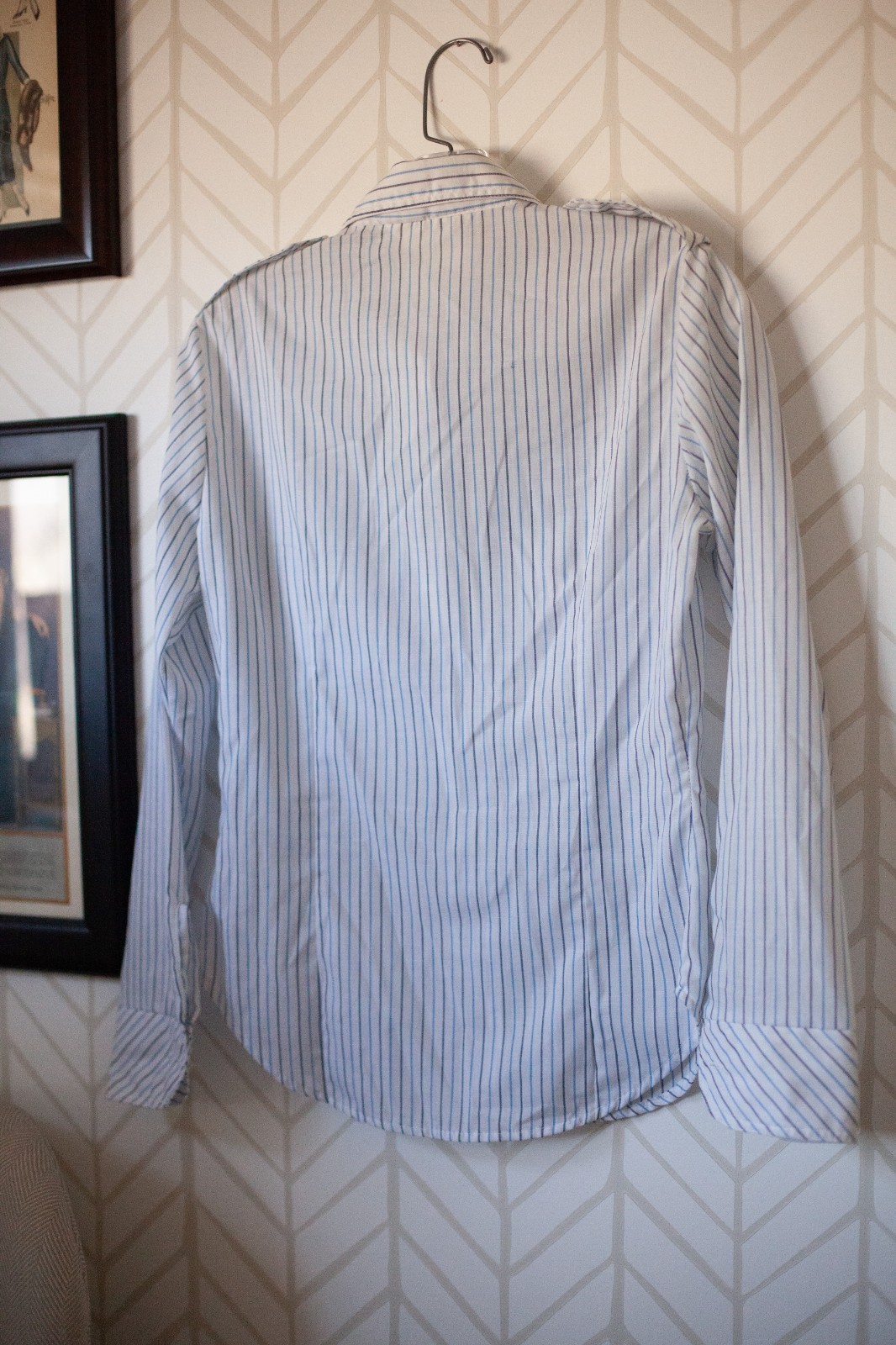 Vintage Women’s 70s Fitted Button Pinstripe Long Sleeve Blouse Size M