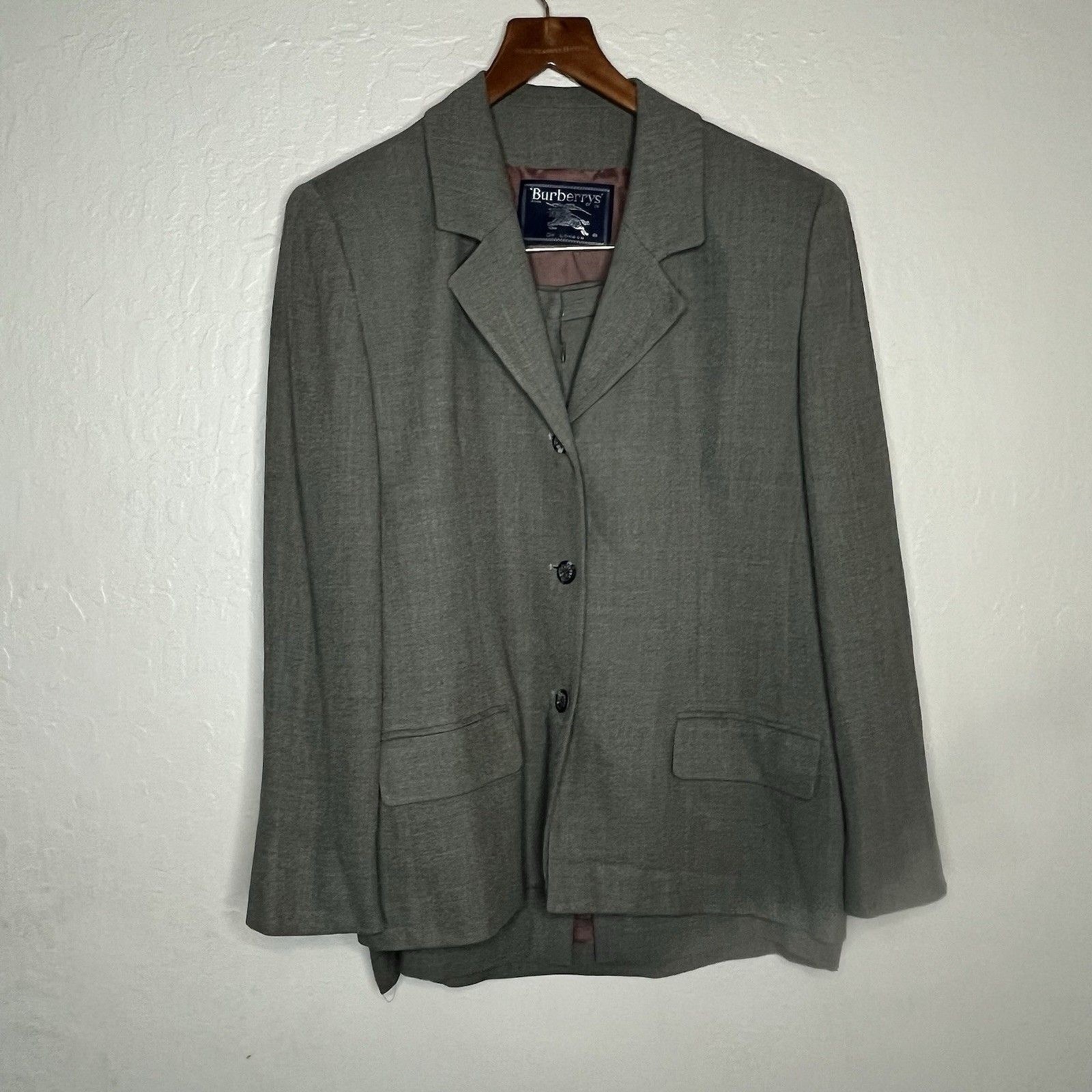 Vintage 80s Burberry Gray Rayon Wool Blend Skirt Suit Womens Size 12 PLS READ