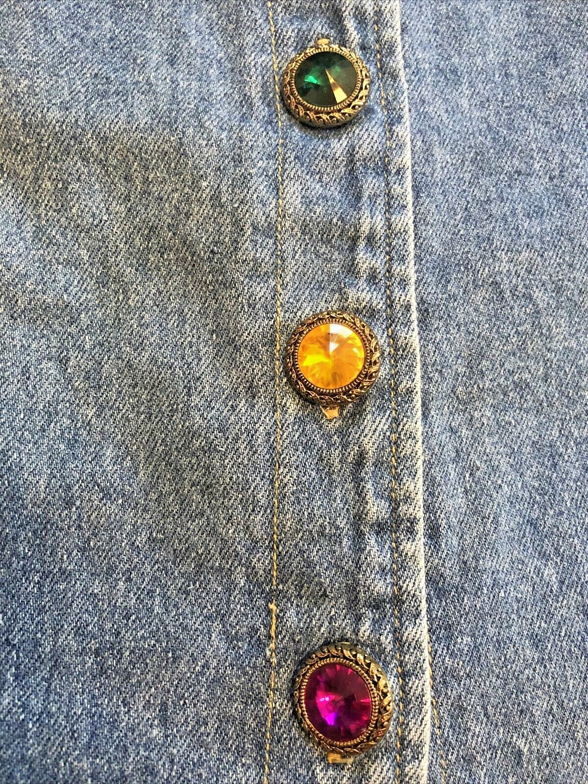 Vtg In Charge Sz L Denim Jumper Sleeveless Jewel Button Down Dress HO