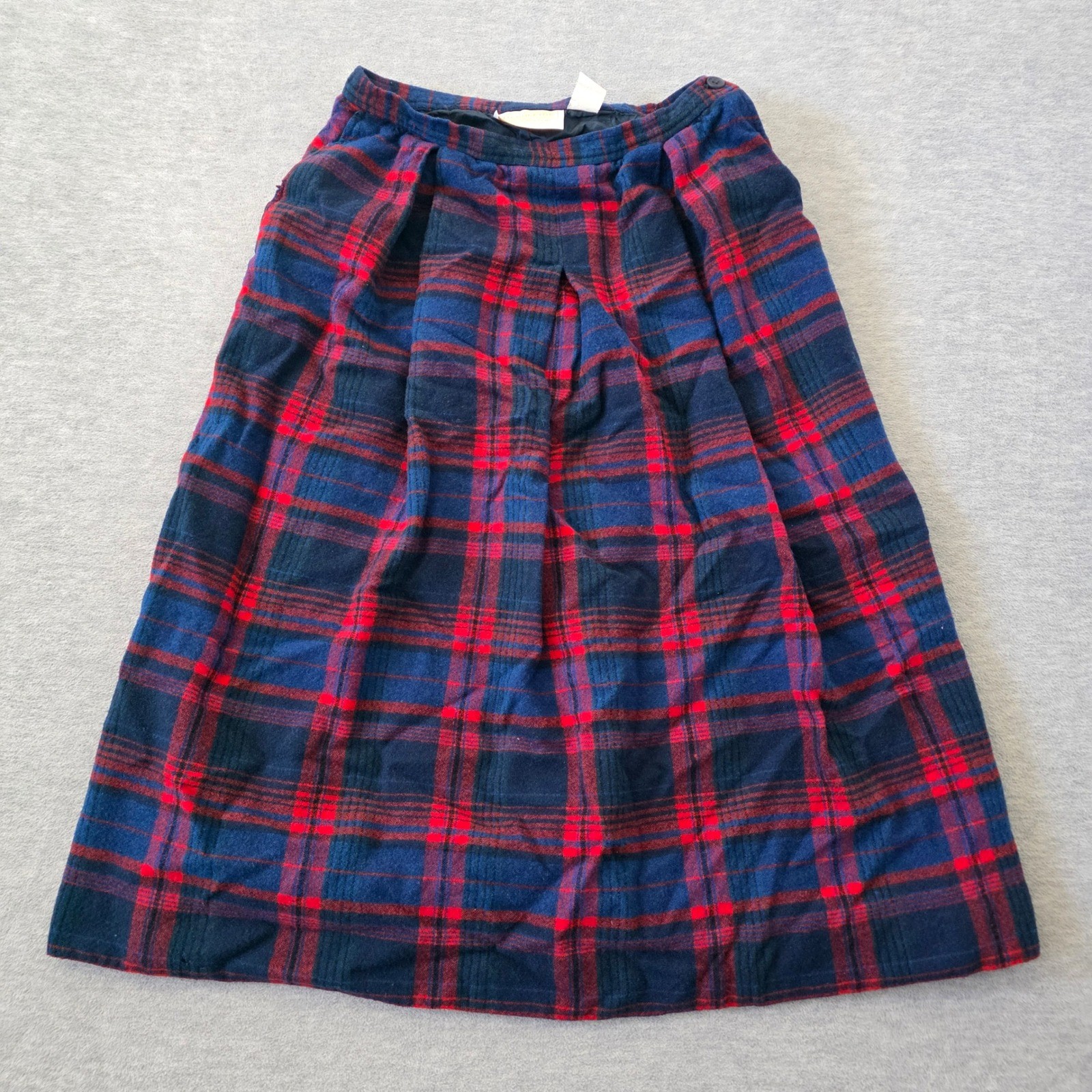 Pendleton Vintage Wool Plaid Midi Skirt Navy Red Green Size 12 Made in USA T528