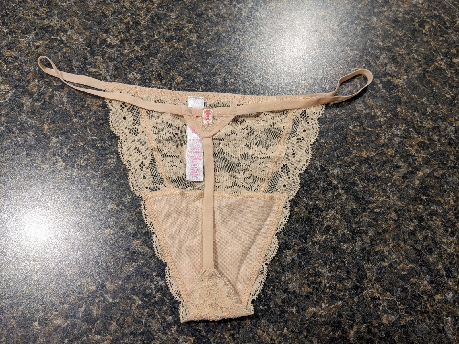 2013 PINK by Victoria’s Secret Extra Low Rise V-String Lace nude panties thong