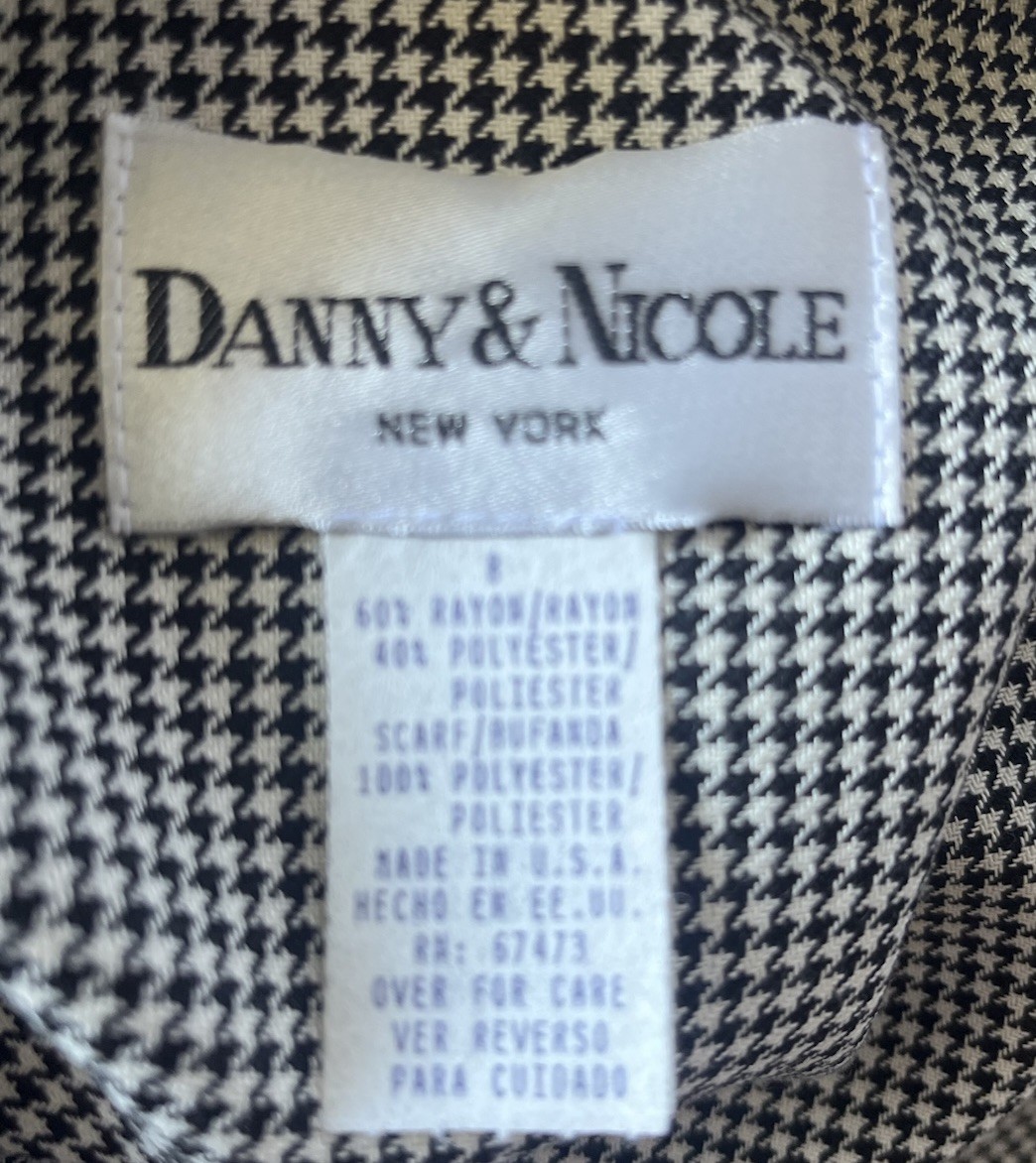 VTG 80s Danny & Nicole New York Houndstooth Sheath Dress Size 8 Gold Buttons USA