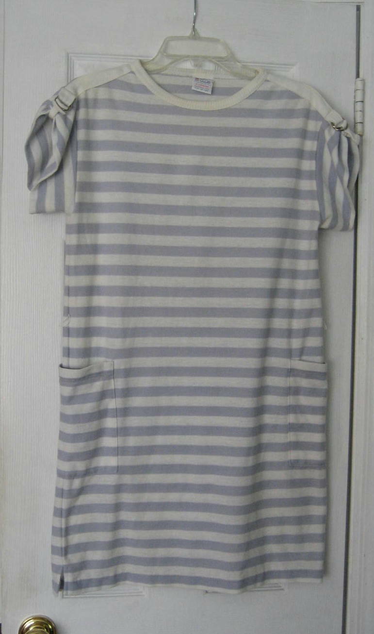 80s Bay Club By Catalina White & Light Gray Blue Stripe Tunic Mini Dress Sz S-M