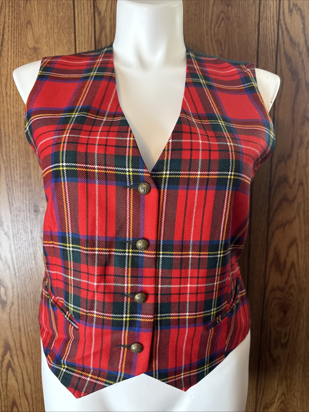 Vtg James Pringle Weavers Wool Vest Royal Stewart Tartan Scottish Clan Size 16