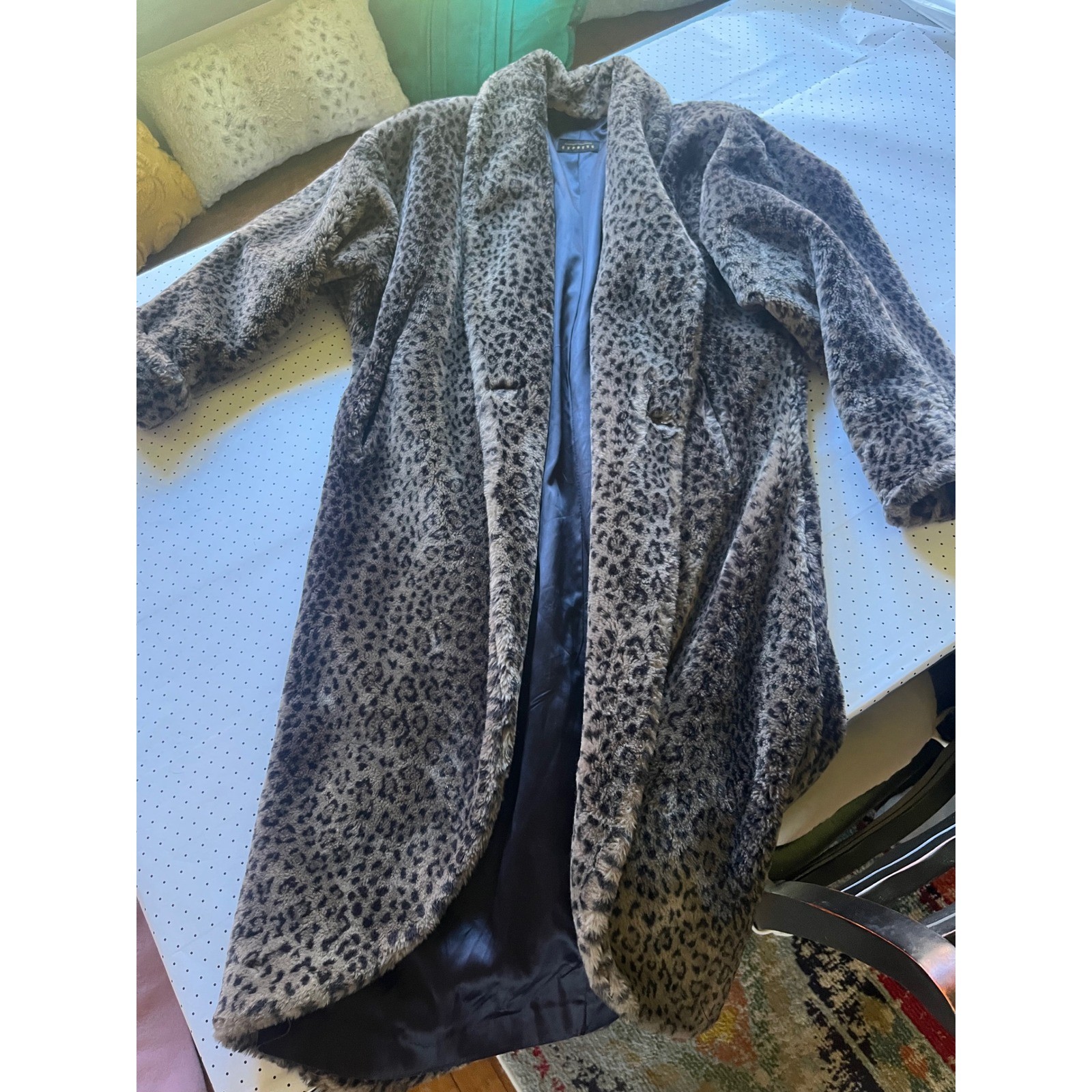 Vintage Express Faux Leopard Fur Coat Womens XL Long Plush Animal Print Jacket