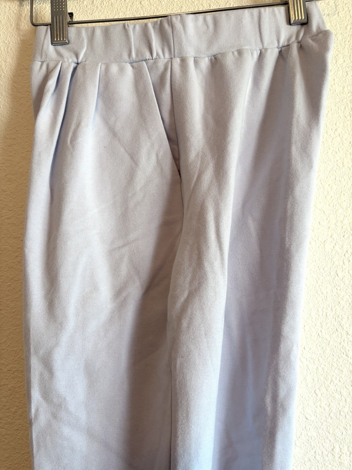 VTG 80s Pastel Blue stretch Stirrup Pants, Pull on, High rise Pleated, Pockets S