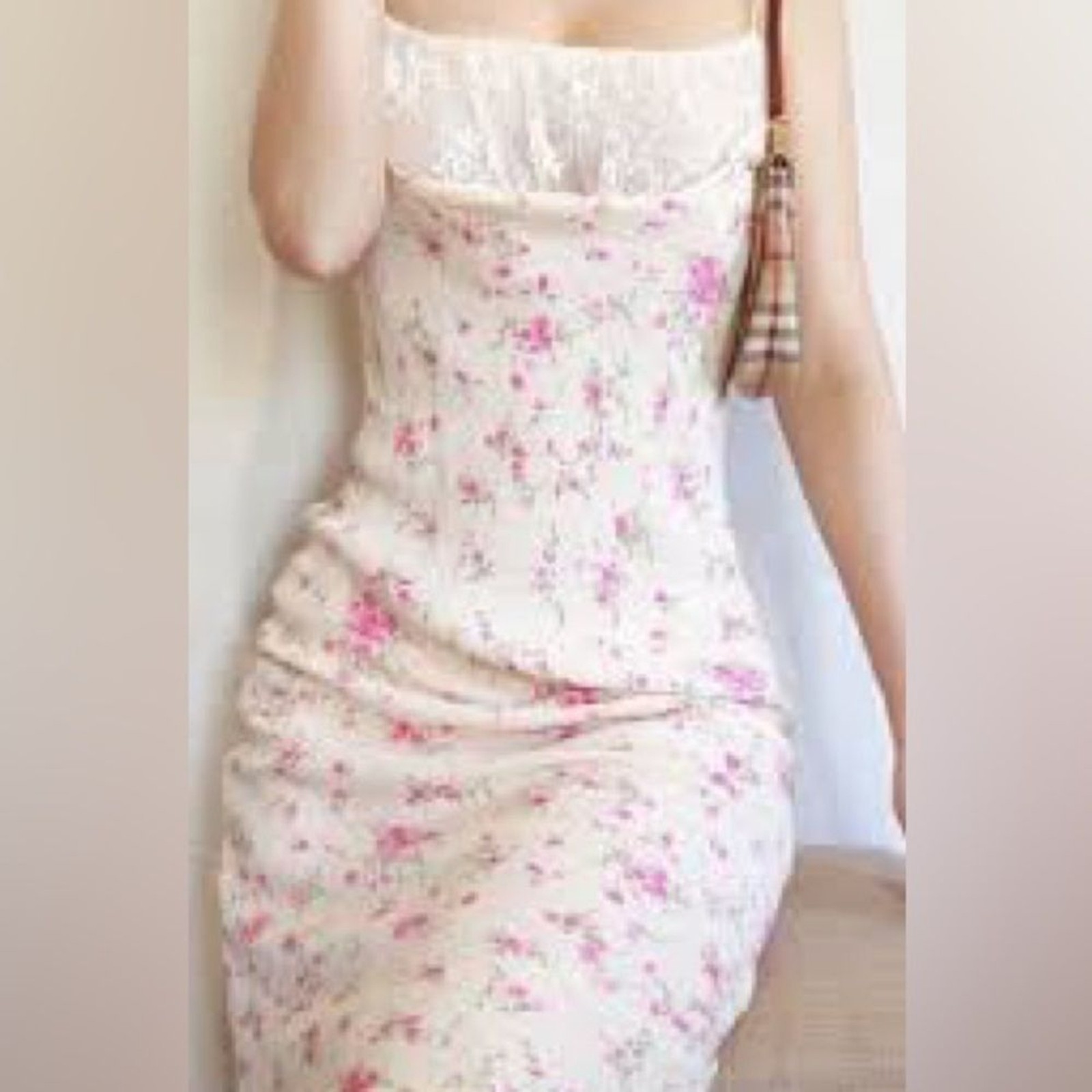VTG RARE 1990 Hugo Busacti Victoria Secret Collection Cream & Floral Lace Dress