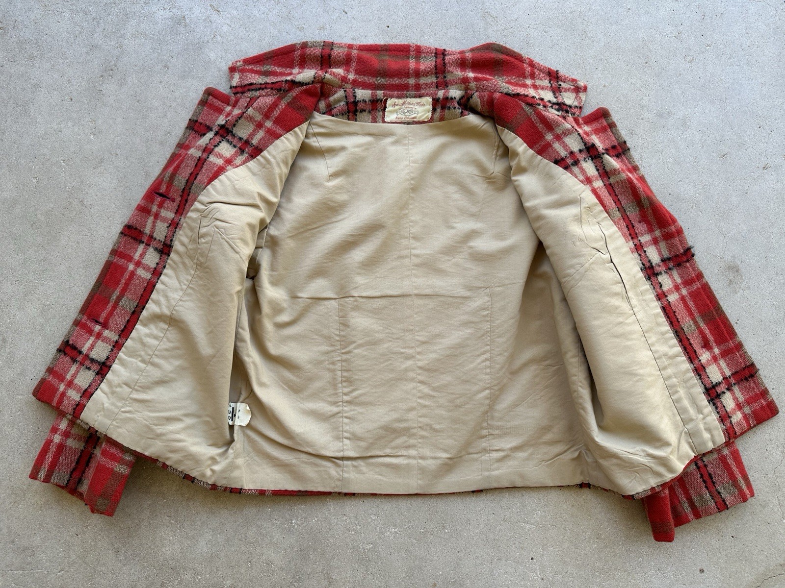 1960s Red Plaid Wool 3-Pc Set Jacket Skirt Pants Handmade Mod Suit Size Zip VTG