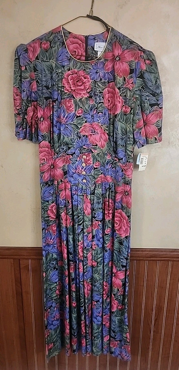 Vintage Miss Dorby Pink Purple Floral Maxi Dress Size 16 NWT