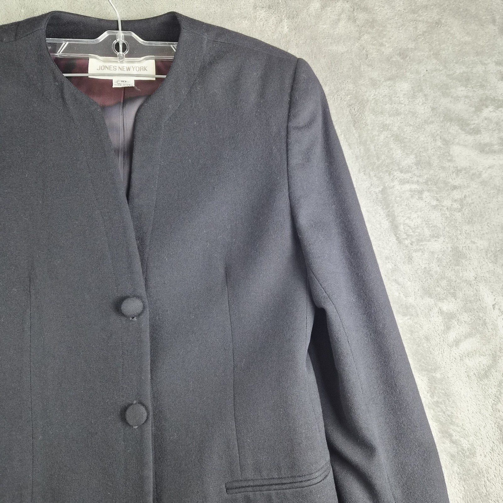 Vintage Jones New York Blazer Jacket Womens 10 Black Pure Wool Made In USA