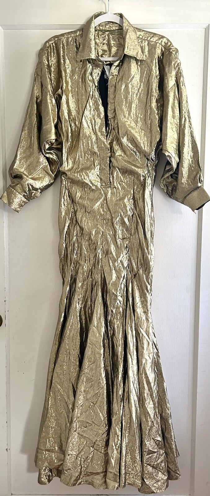 Vintage Norma Kamali OMO Gold Metallic Lamé Gown Dress Size XS S