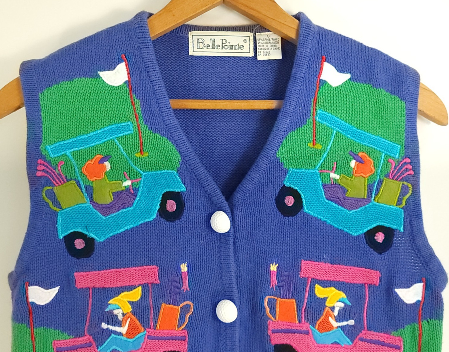 Vtg Belle Pointe Sweater Women’s Small Multicolor Golf Theme Sleeveless