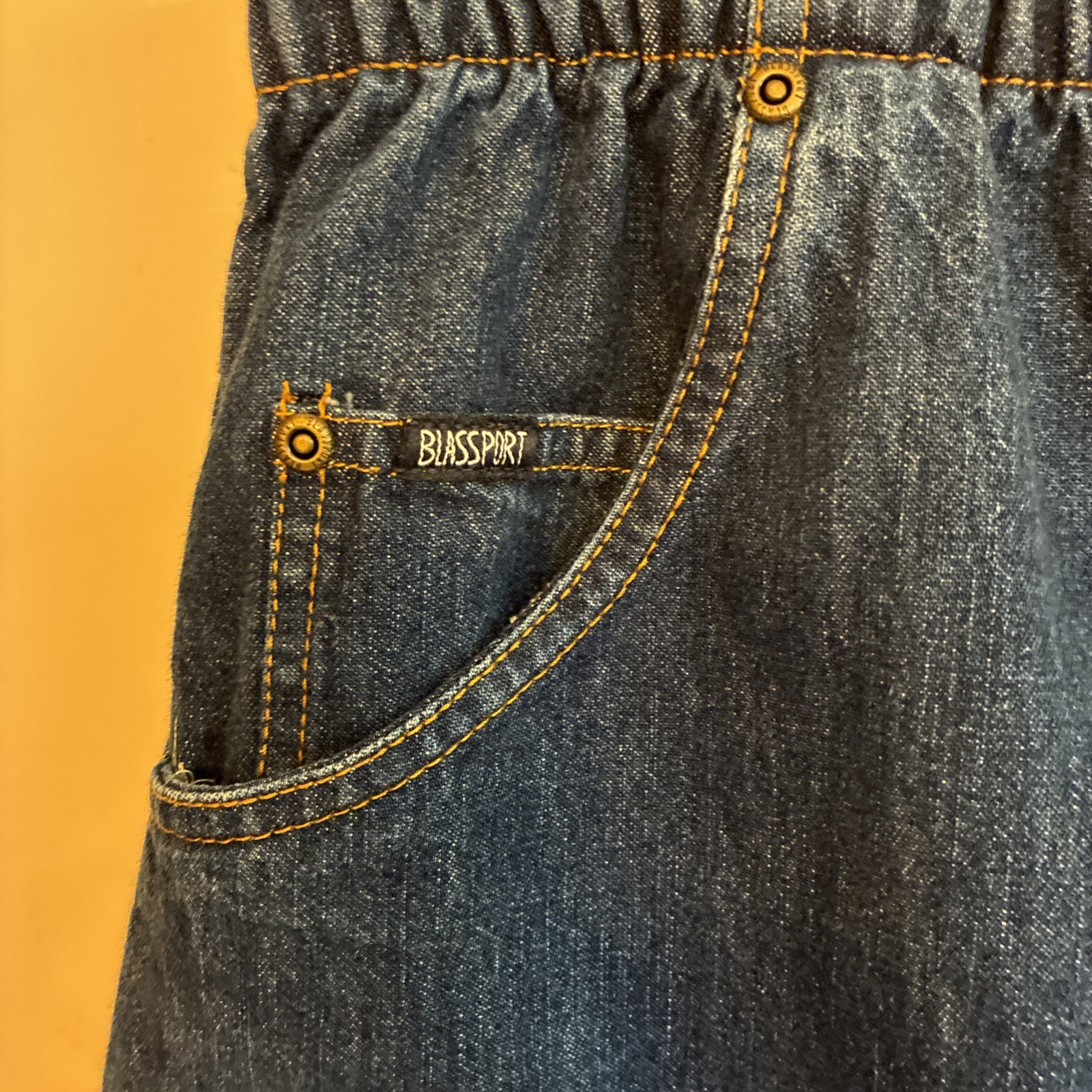 Vintage 90s Denim Jean Skirt Size 10 See Measurements Blassport Pockets Elastic