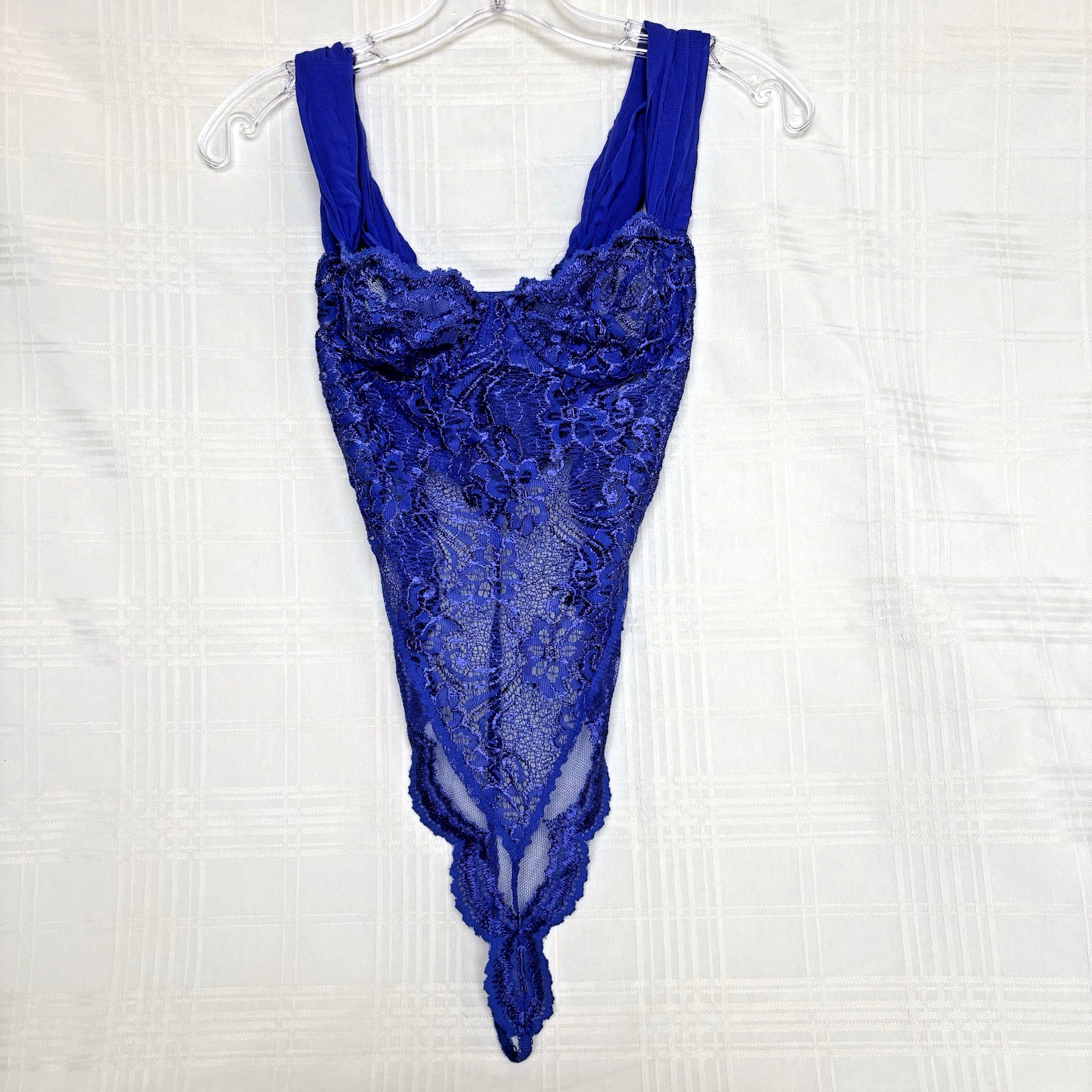 Vintage Victorias Secret Teddy Womens 34B Gold Label Blue Lace Thong Made in USA