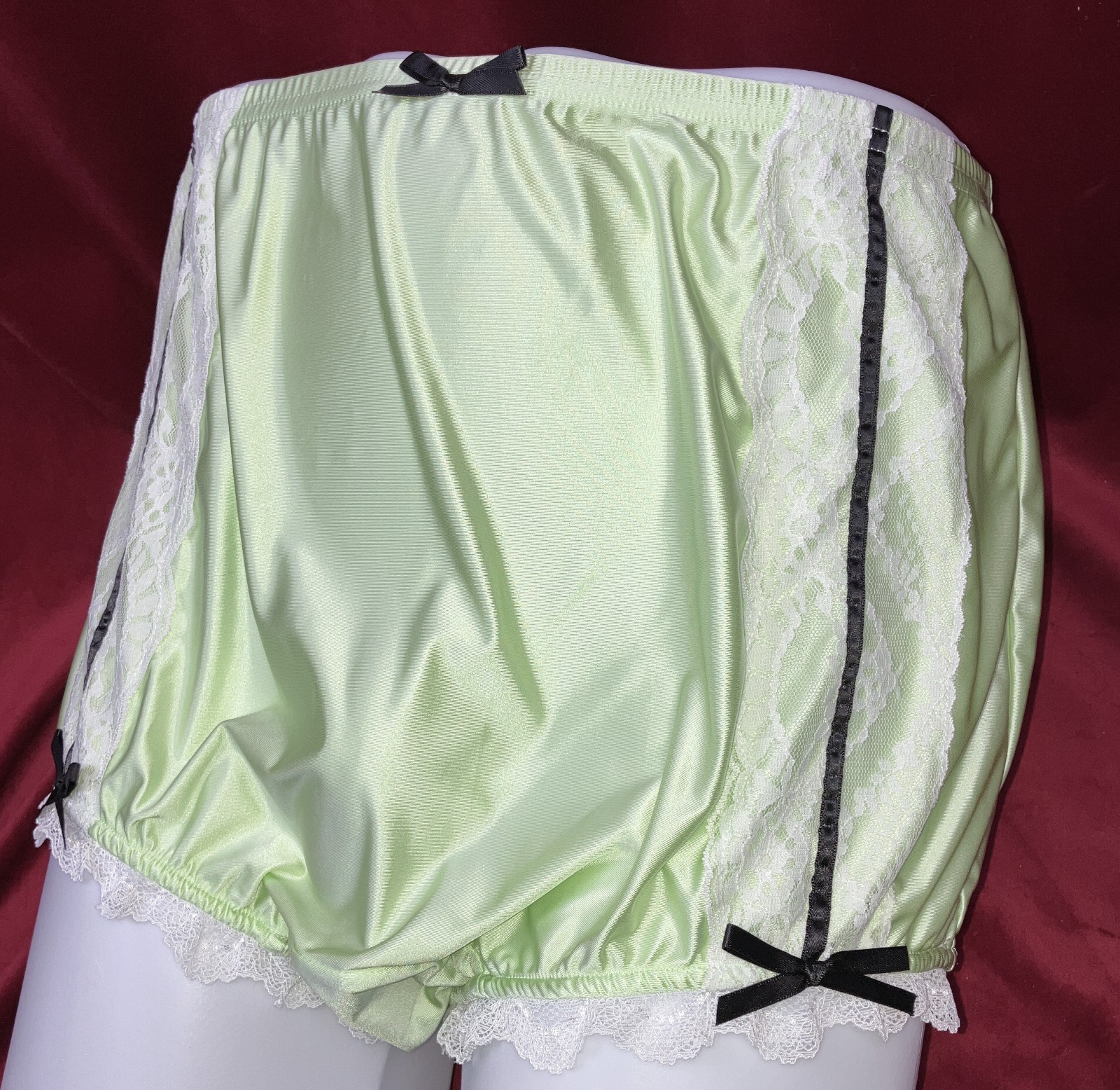 NIP 2X 3X Can-Can Granny Panty Silky Nylon Satin Lace Brief Sissy Vintage styl