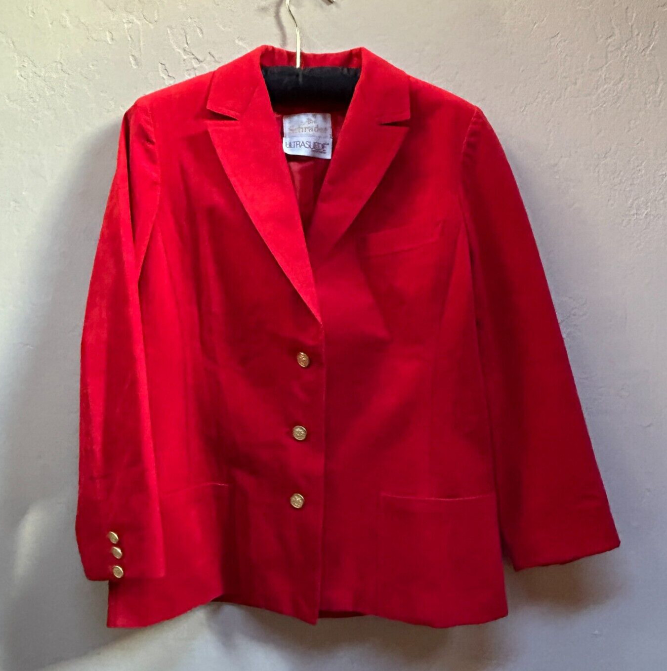 Vintage 1970s Abe Schrader Ultrasuede Three-Button Blazer Jacket Red Lightweight