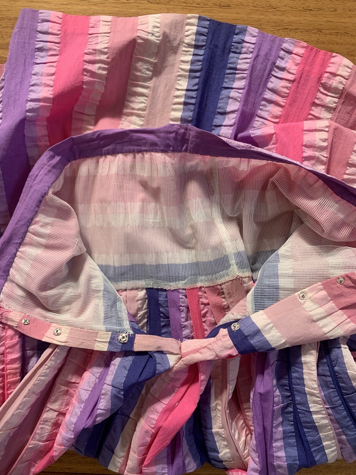 Vintage 1970s Maxi Skirt Madras Seersucker Pastel Rainbow Stripe Handmade S/M