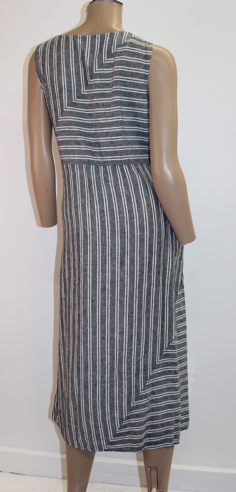 J Jill Love Linen Sleeveless Shift Dress, Gray Cream Striped 100% Linen Size M