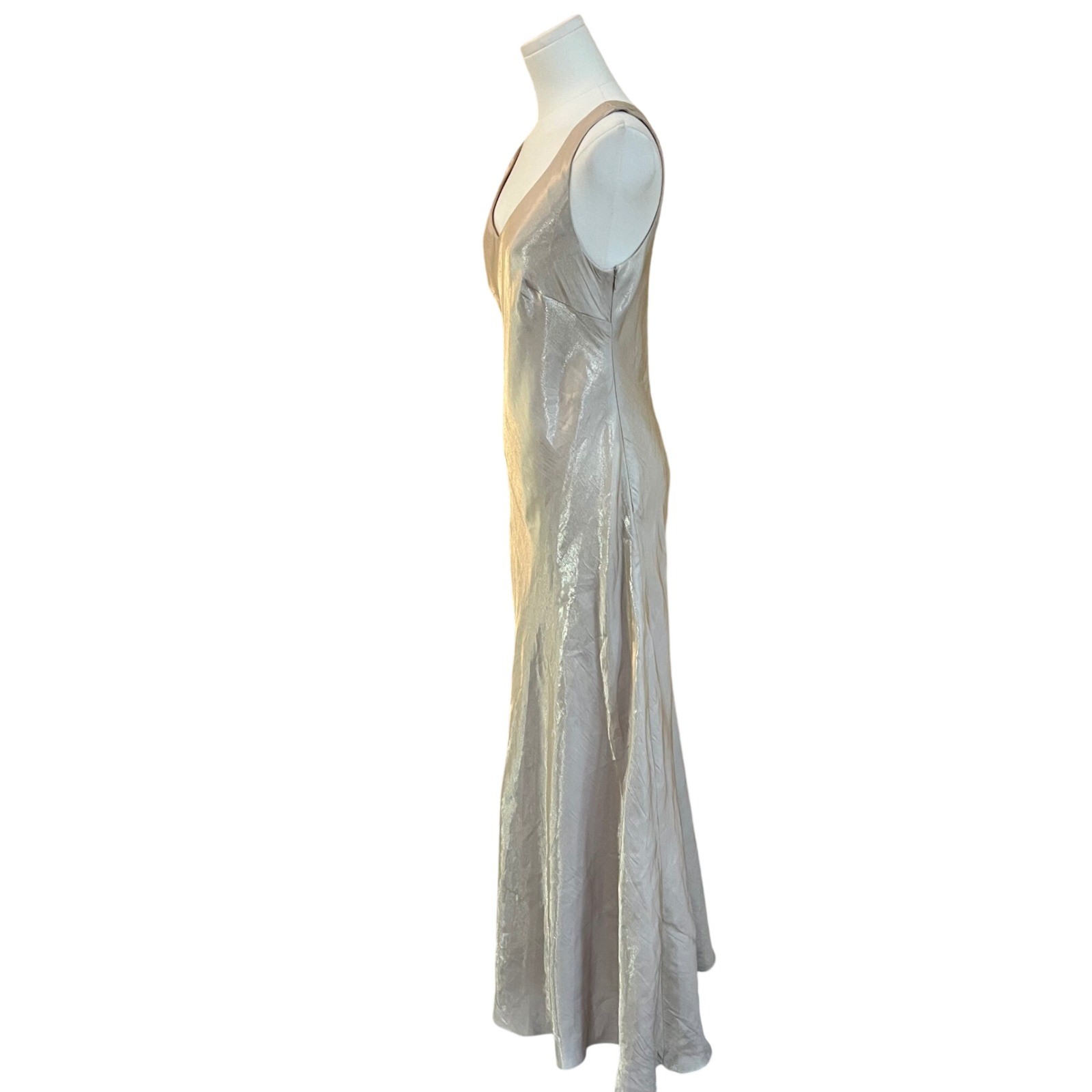 Vintage Alex Evenings Champagne Metallic Rayon Slip Maxi Dress 90s Formal 12