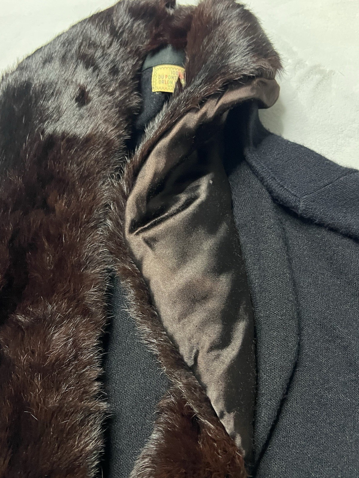 Vtg 50’s Du Pont Orlon Black Cardigan REAL MINK FUR Shawl Collar Sweater S/M