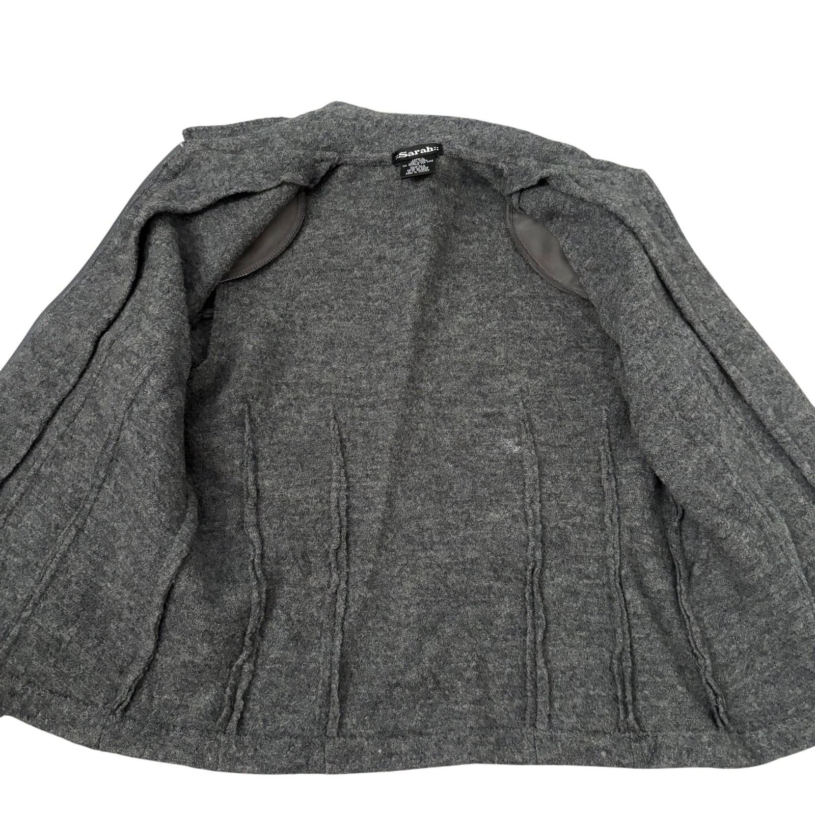 Vtg y2k Sarah 100% Wool Jacket Sz L Gray Minimalist Normcore Corporate Chic