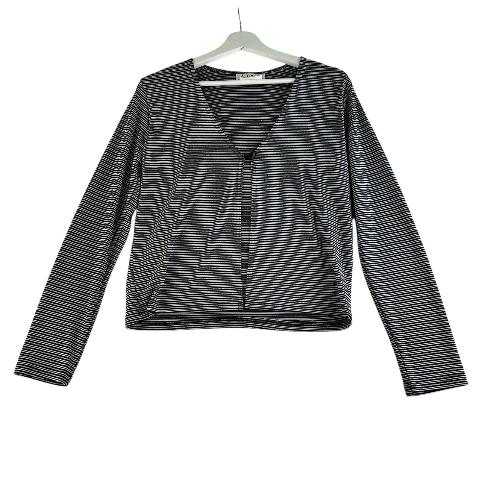 Vintage Y2K 90s Large Cardigan Single Button Metallic Striped Black White USA