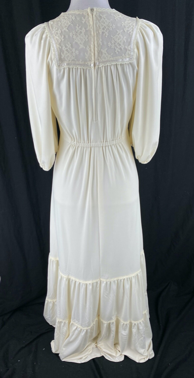 Jody T California Vtg 70s Lace Trim Prairie Maxi Dress Size 7 (Fits S) Cream