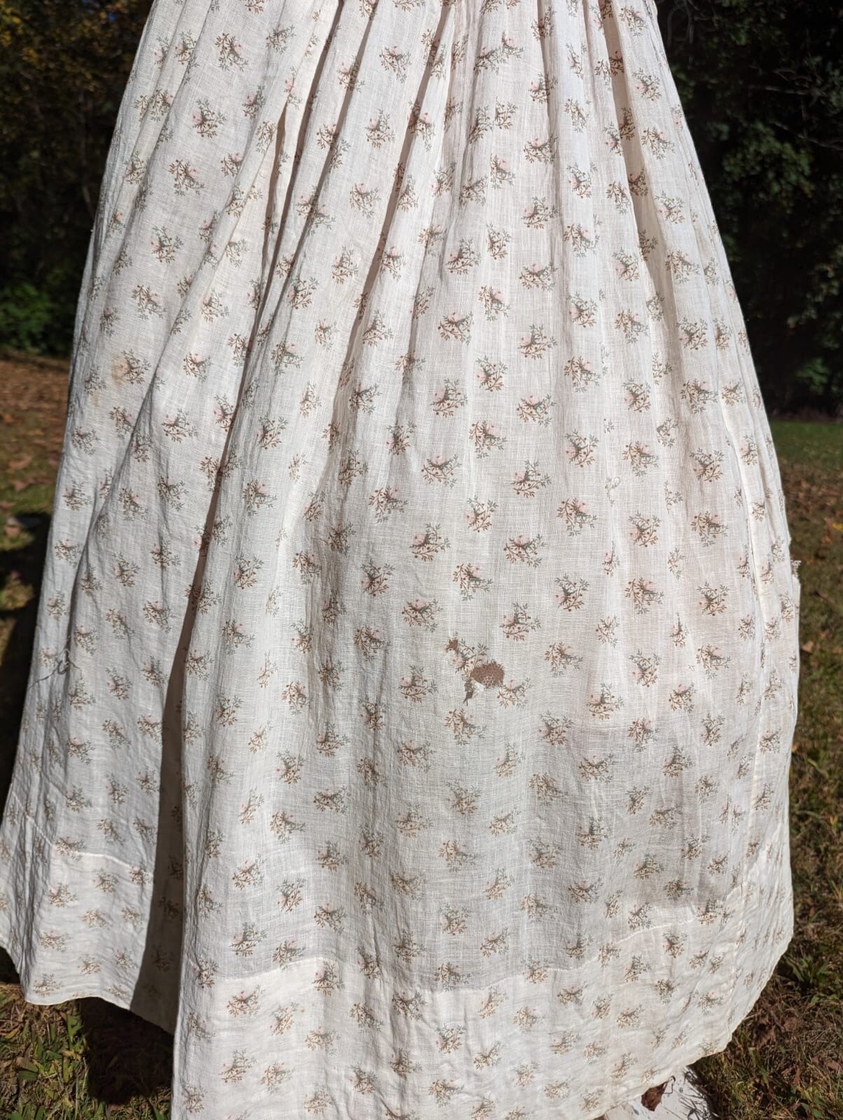 VICTORIAN 2 PC FLORAL PRINT MUSLIN SUMMER DRESS W RUFFLED BODICE 