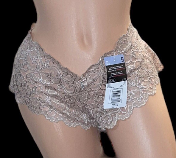 SMART & SEXY Beige Lace Sheer Cheeky Boyleg Nylon Panties Womens 9 NWT