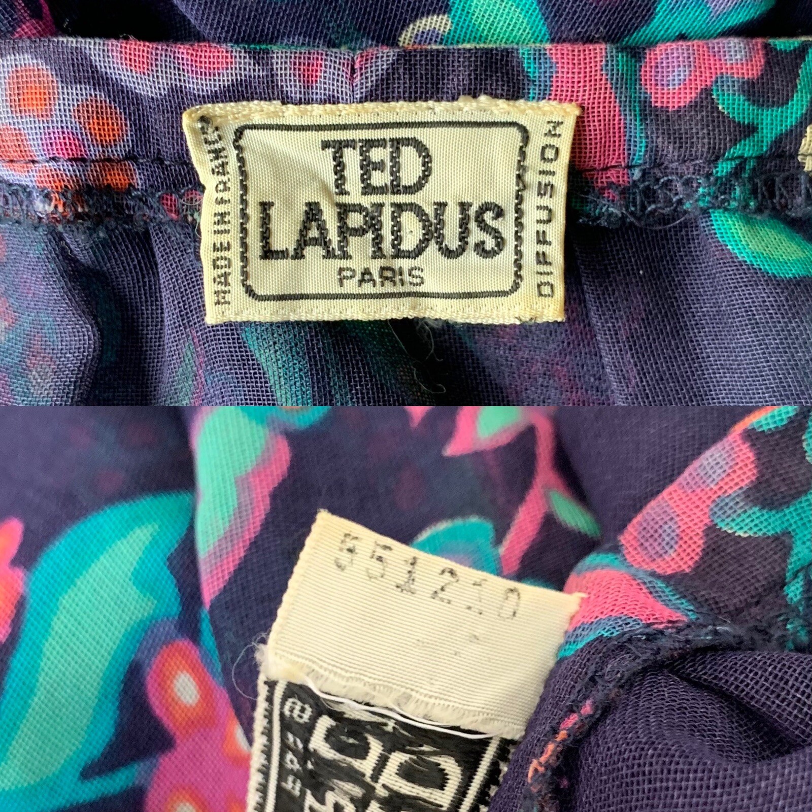 Vintage 70s Ted Lapidus Boutique Floral Day Dress Puff Sleeve Peasant Boho Sm