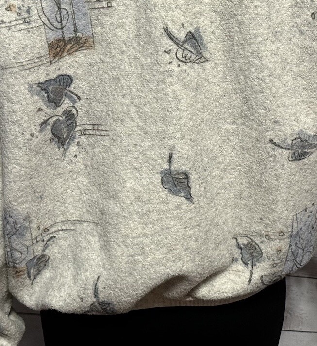 Vintage 90s Artisans Sweatshirt Large Gray Leaf Fall Button Up Fleece Cardigan