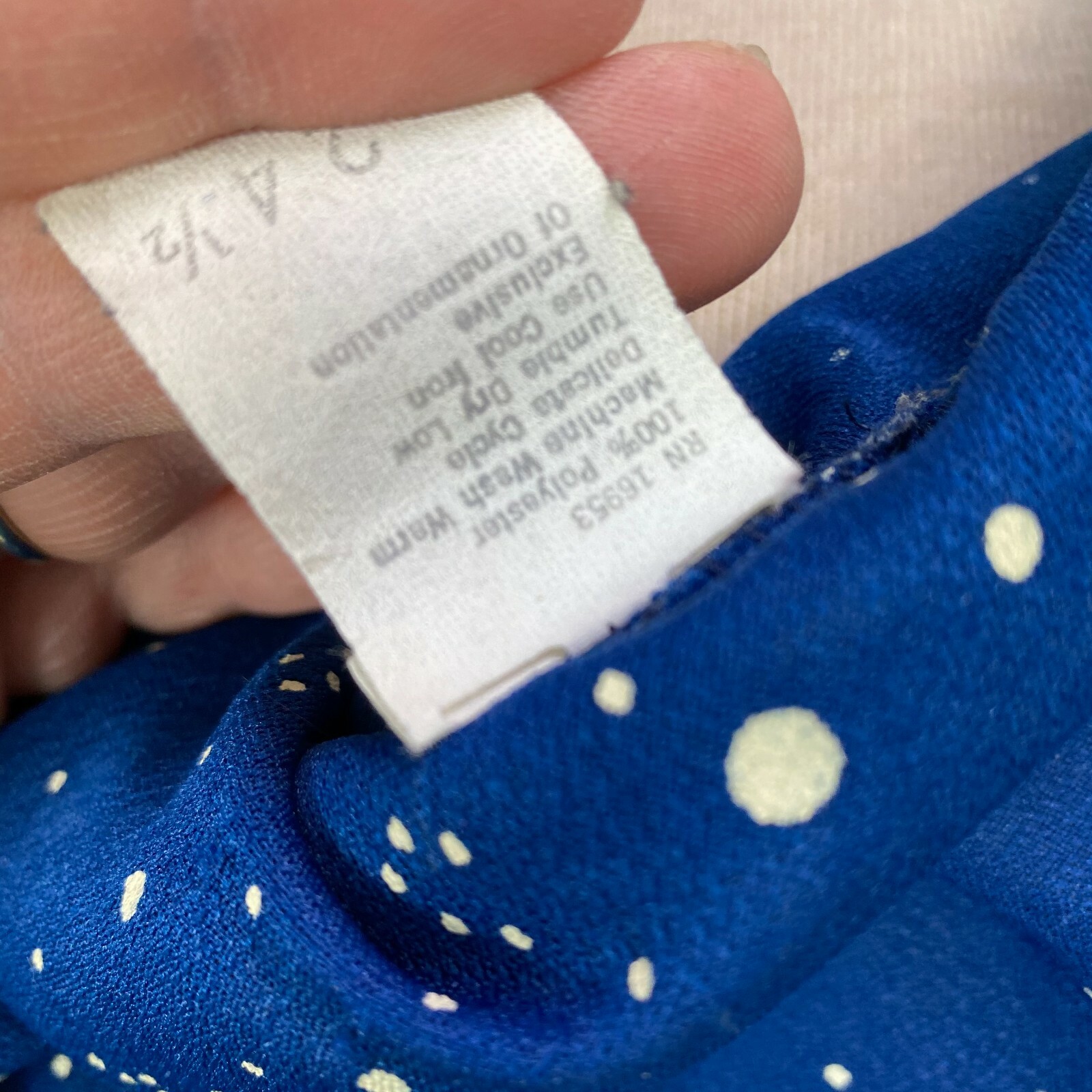 Vintage 70s Polyester Royal Blue & White Polka Dot Button Down Shirt