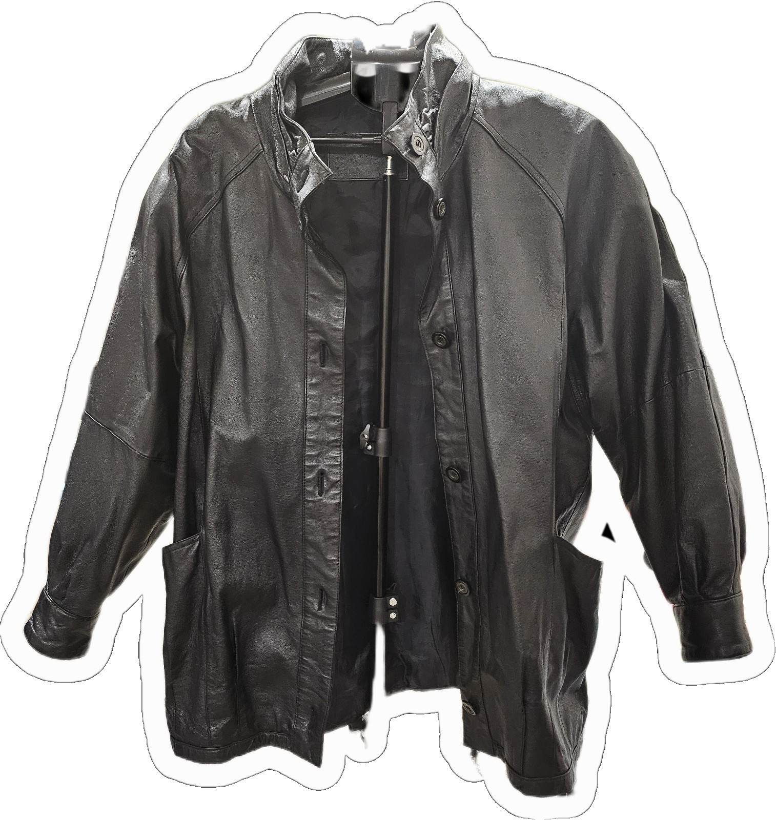 VTG 90s Jacqueline Ferrar Black Leather Jacket Oversized Dolman Raglan Unisex