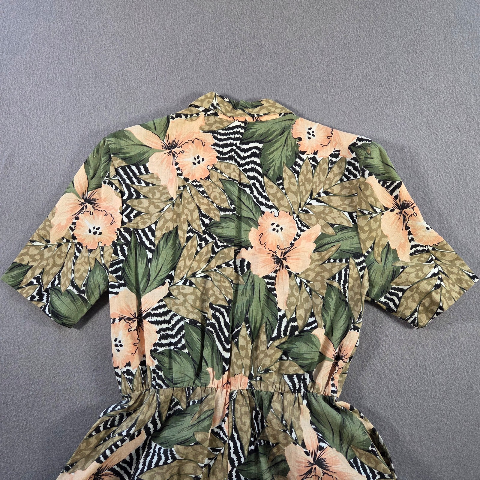 Vintage Tabby of California Dress Womens 6 Green Floral Safari Midi Flare 80s