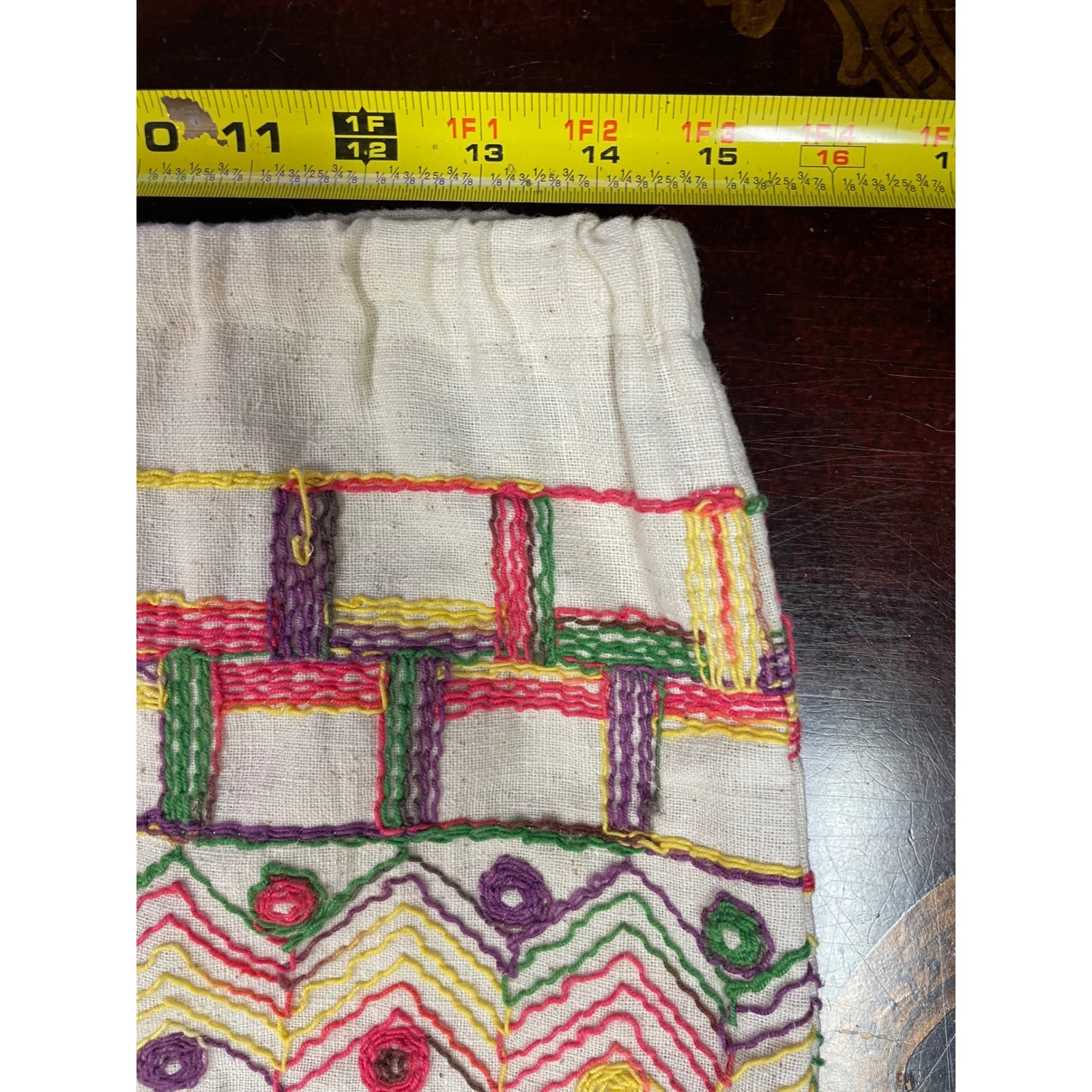 Vtg Chequers Hand Embroidered Button Up Maxi Skirt Boho Maximalist Folklore 29″