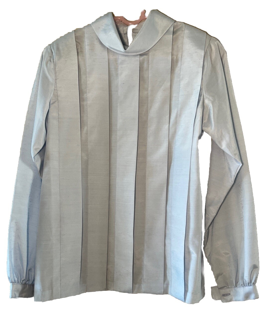 VTG Pleated Thai Silk Tunic Top S Pale Blue Collar Cuff Excel Cond SPRING BEAUTY