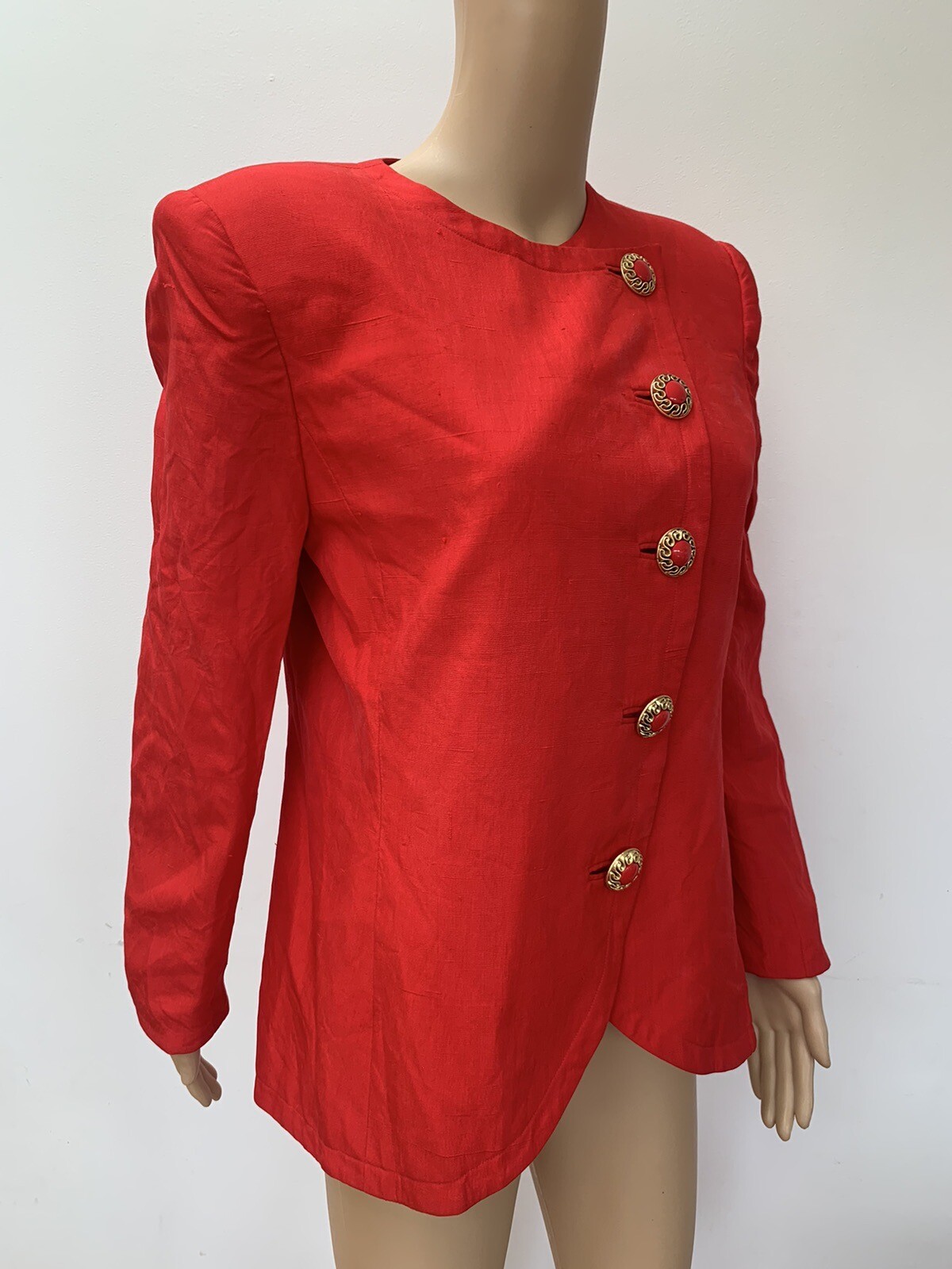 Vintage 1980’s red I. Magnin David Hayes 100% silk blazer jacket gold button 12