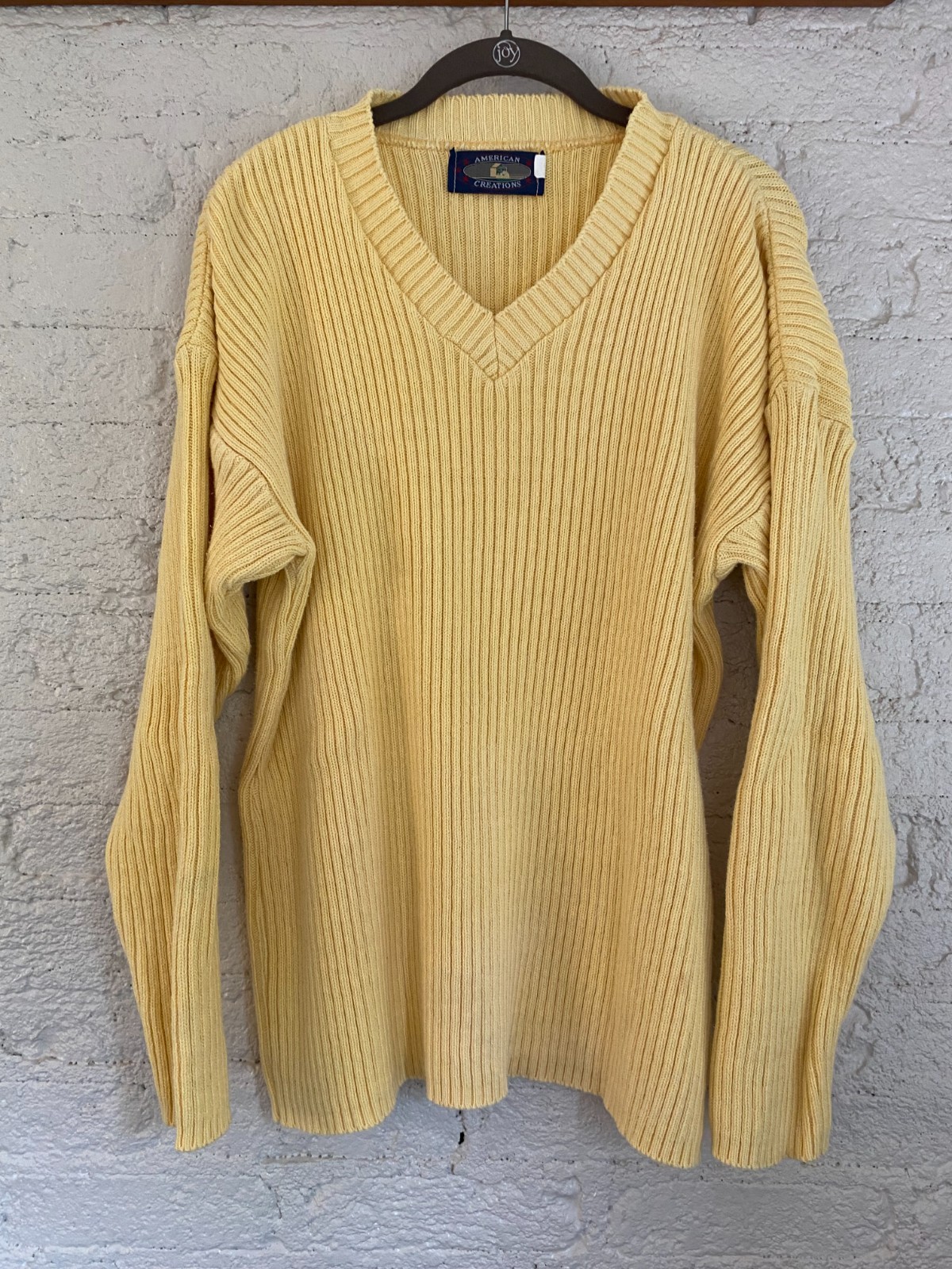 Vintage American Creations Woman’s Yellow Chunky V-Neck Sweater sz Large