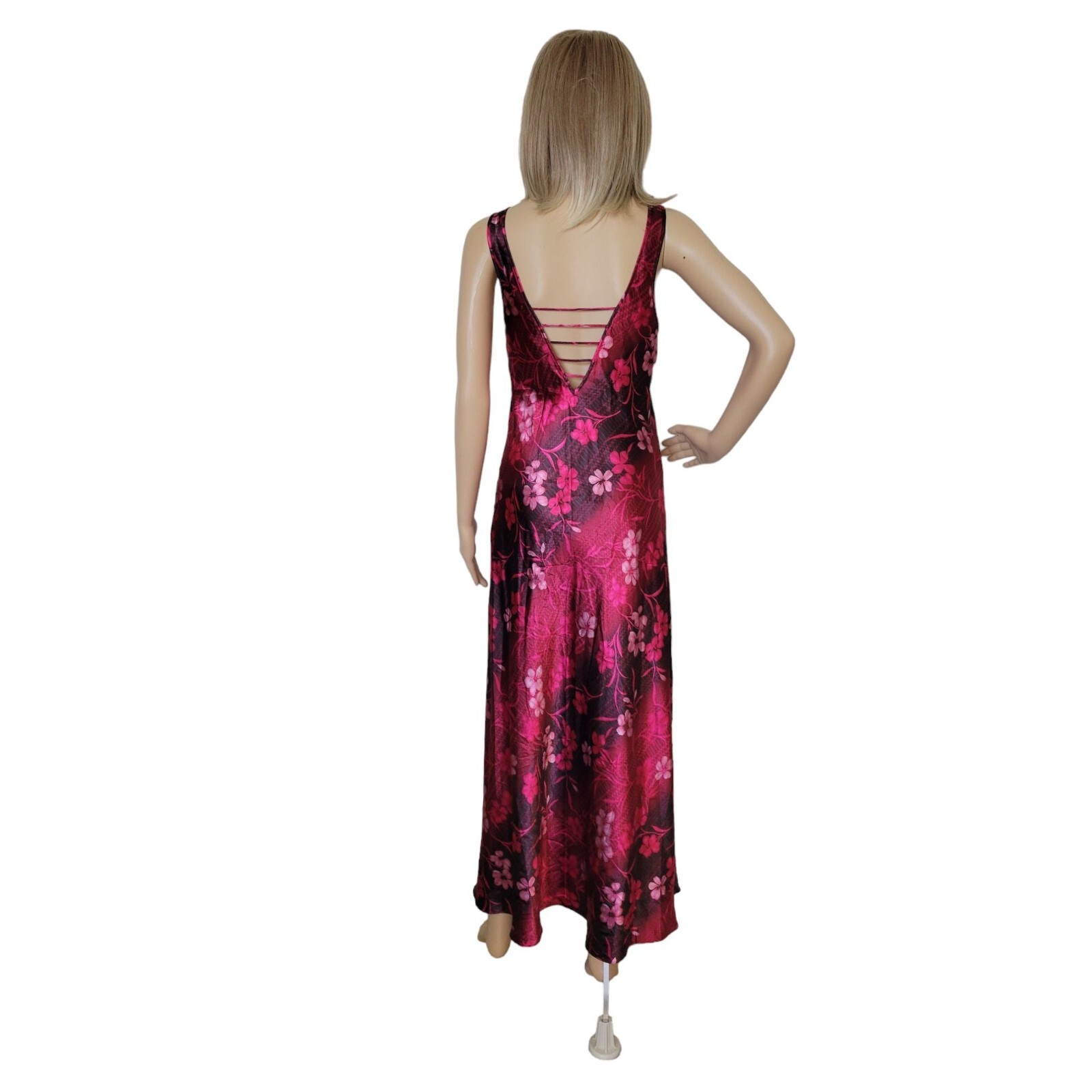 Warner’s Sleepwear Vtg Red Multi Satin Tropical Floral Nightgown Maxi Dress Sml