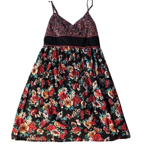 Vintage 2010 Cottagecore Empire Waist Bow tie-back Mixed Floral Sundress Size-S